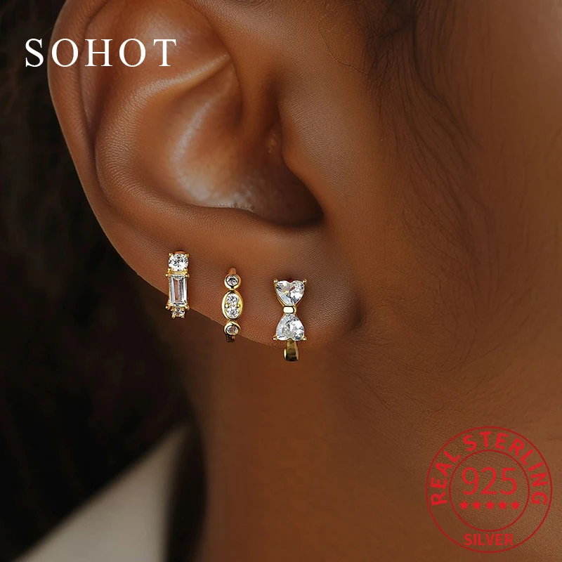 

1 Pcs Real 925 Sterling Silver Zircon Bowknot Tiny Hoop Earrings For Charm Women Cute Fine Jewelry Light Luxury Accessories