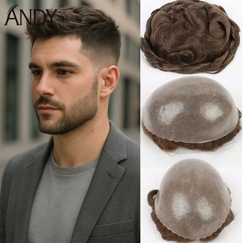 

Human Hair Men's Toupee 0.02-0.04mm Super Thin Skin Natural Hairline European Human Hair Male Wig Hair Prosthesis Hair System