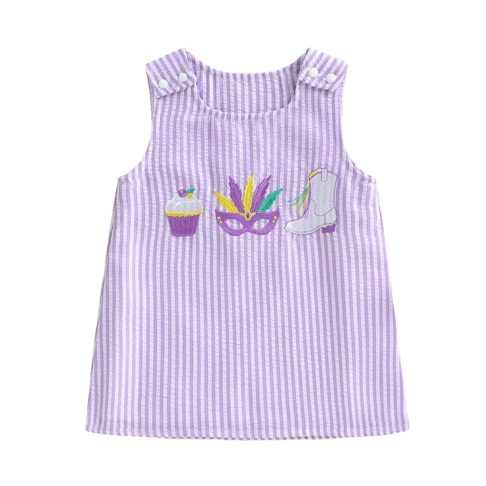 زي كرنفال رائع للفتيات الرضع، فستان مخطط أنيق بدون أكمام مع قناع مطابق #3