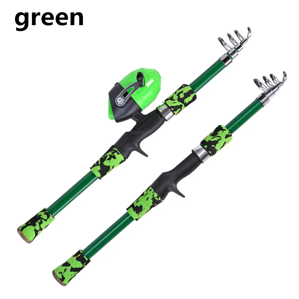 Portable telescopic camouflage children\'s fishing rod with rotating adjustment throwing rod outdoor fishing accessories tools