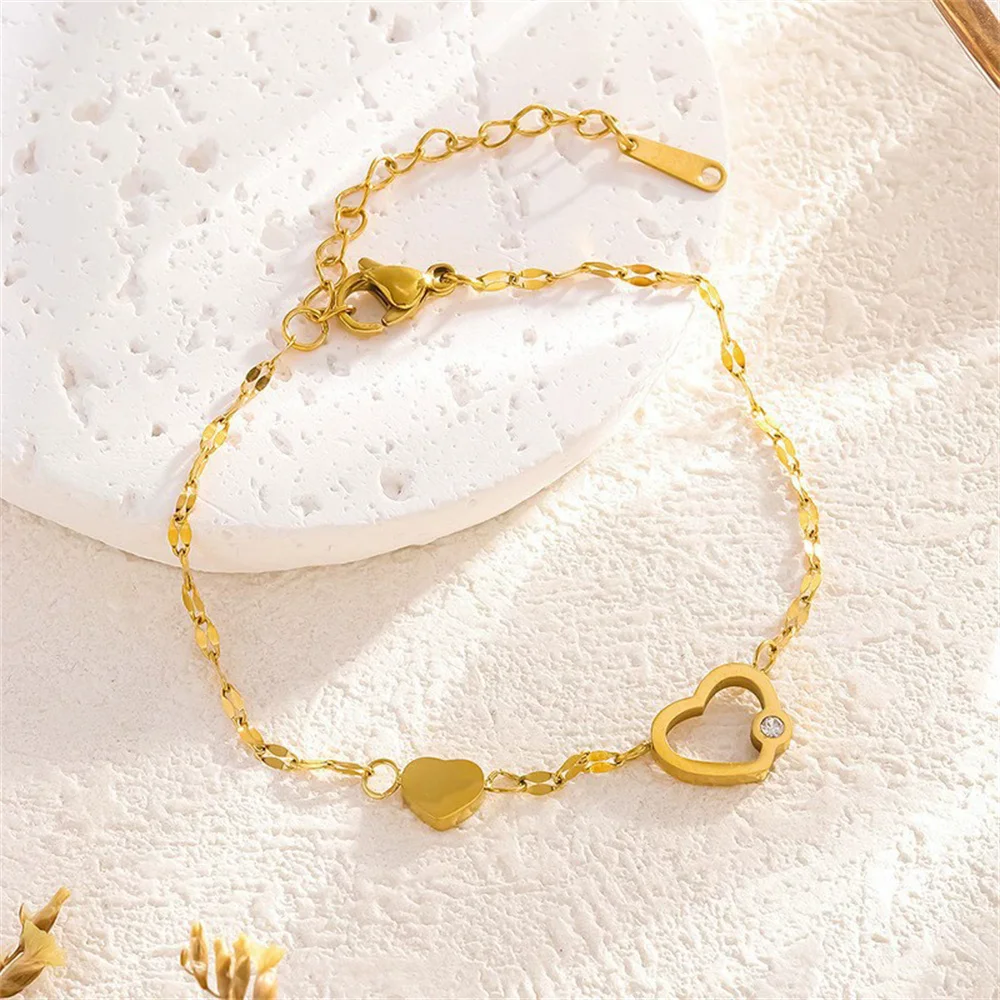 فاسق صغيرة سلسلة صغيرة ربط سوار الإناث الذهب اللون الفولاذ المقاوم للصدأ تشيكوسلوفاكيا القلب أساور ساحرة للنساء مجوهرات براكليت 2025 #5