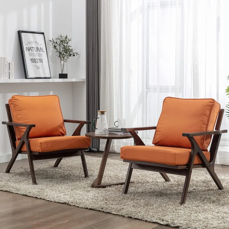 

Набор акцентных стульев из 2 стульев для гостиной, современный стул середины века, удобное мягкое кресло с деревянным каркасом и съемными подушками