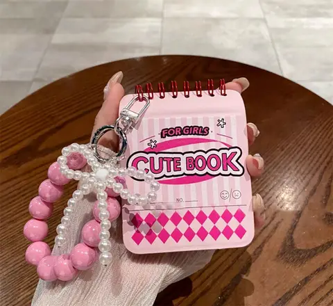 New Korean Cute Pink Notebook Pearl Bow Pendent Chain Phone Case for Samsung Galaxy Z flip7 Z Flip5 Flip6 Flip4 Flip3 Back Cover