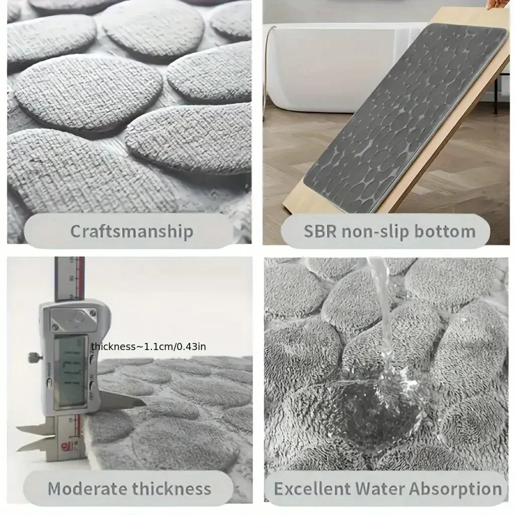Pokrycie deski sedesowej 3 szt. Zestaw Mata do kąpieli Prysznic Dywanik podłogowy Strona główna Łazienka Antypoślizgowa chłonna wycieraczka Pebbles Bathtub Decor Carpet — zdjęcie 4