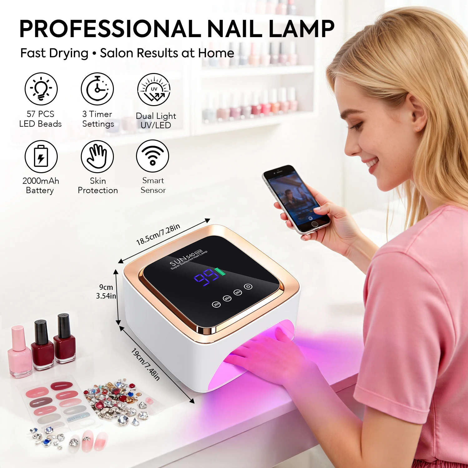 180 واط اللاسلكي UV LED مسمار مصباح مع شاشة الكريستال السائل اللاسلكية 57 المصابيح مسمار تجفيف مصباح لتجفيف هلام البولندية أدوات الصالون القابلة لإعادة الشحن