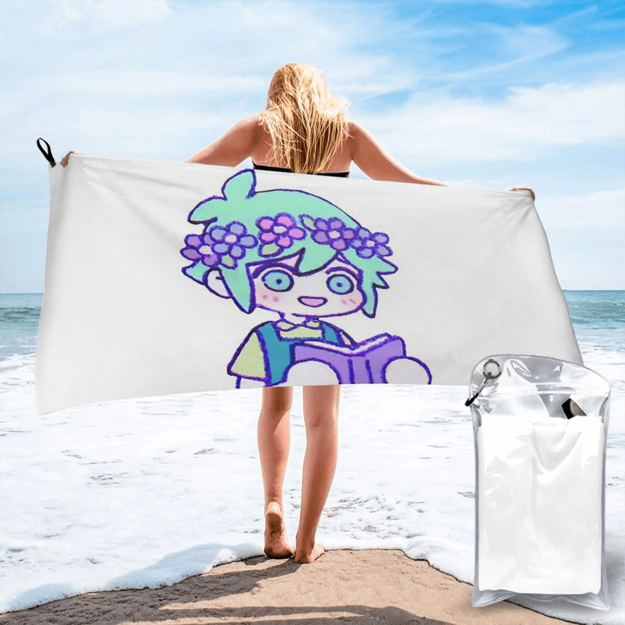 Cute Basil Omori Emote Beach Towel Soft Microfiber Quick Dry Absorbent Quick Towels For Bath