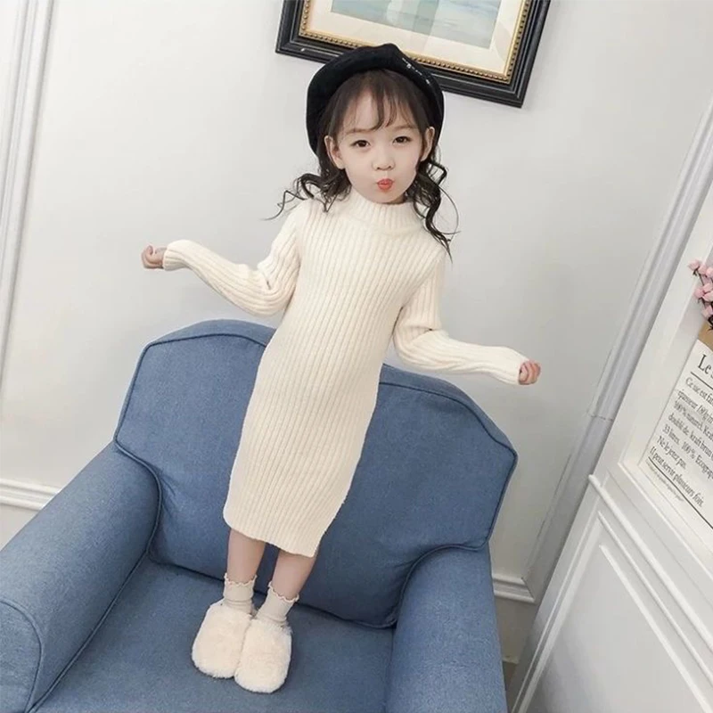 Autumn Winter Teen Girls Sweater Dress New Fashion Long Style Woolen Sweater For Girl Knitted Dress 3-12 Years Children Clothing