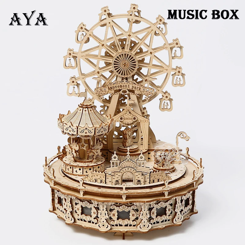 

3D деревянный конструктор «Карусель» с LED-подсветкой, вращающееся колесо обозрения, музыкальная шкатулка, набор для сборки, игрушка-подарок для детей и взрослых