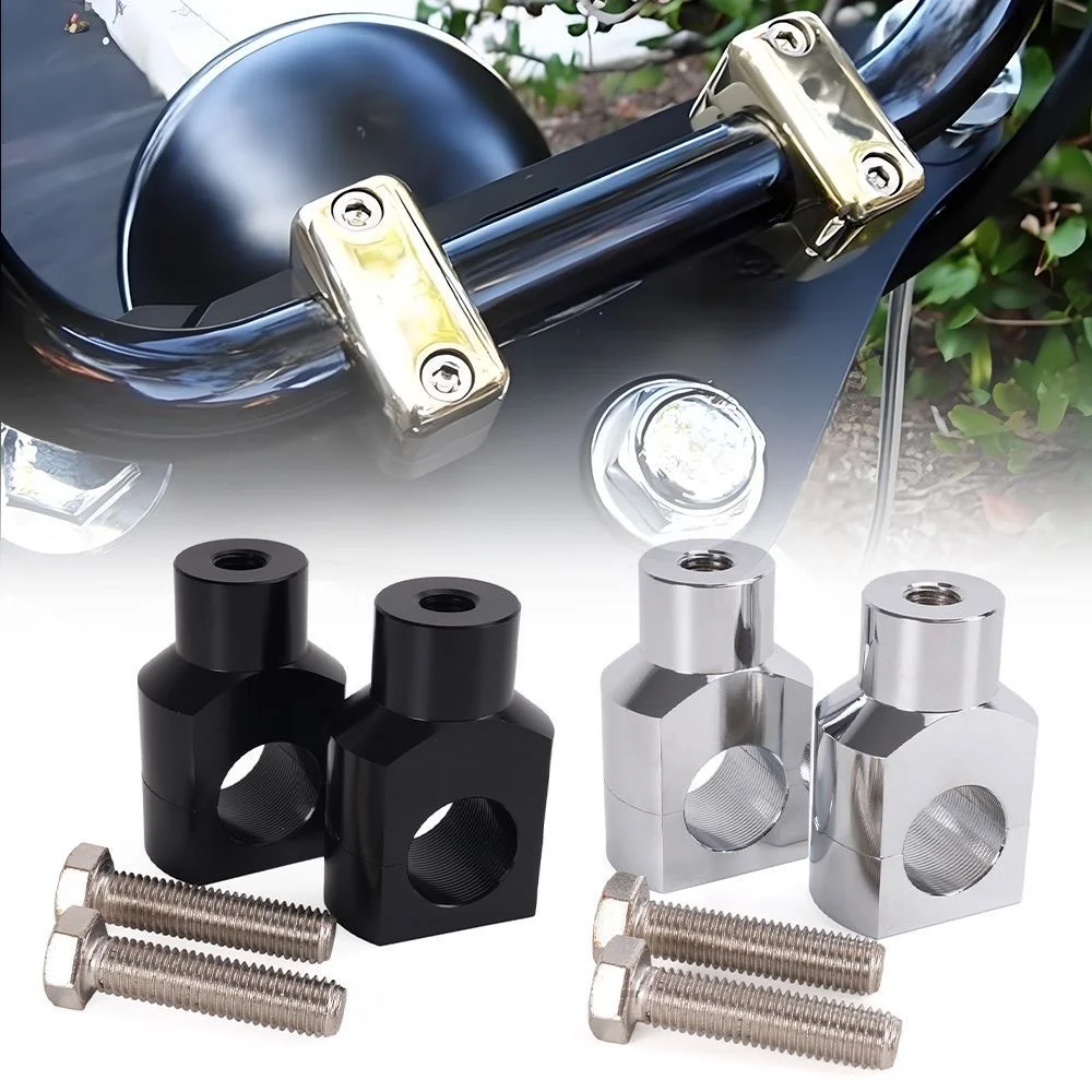 

2X Motorcycle 7/8" 1" Handlebar Riser Clamp Aluminum For Harley Custom Springer Bobber Chopper 22mm 25mm Handle Bar Black/Chrome
