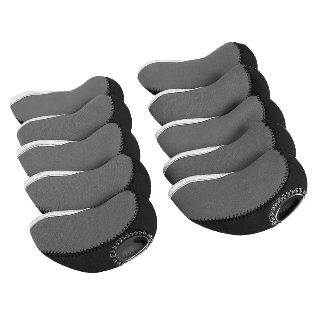 Stylish Black Neoprene Golf Iron Head Covers Club Headcover Set with Window for Outdoor Playing