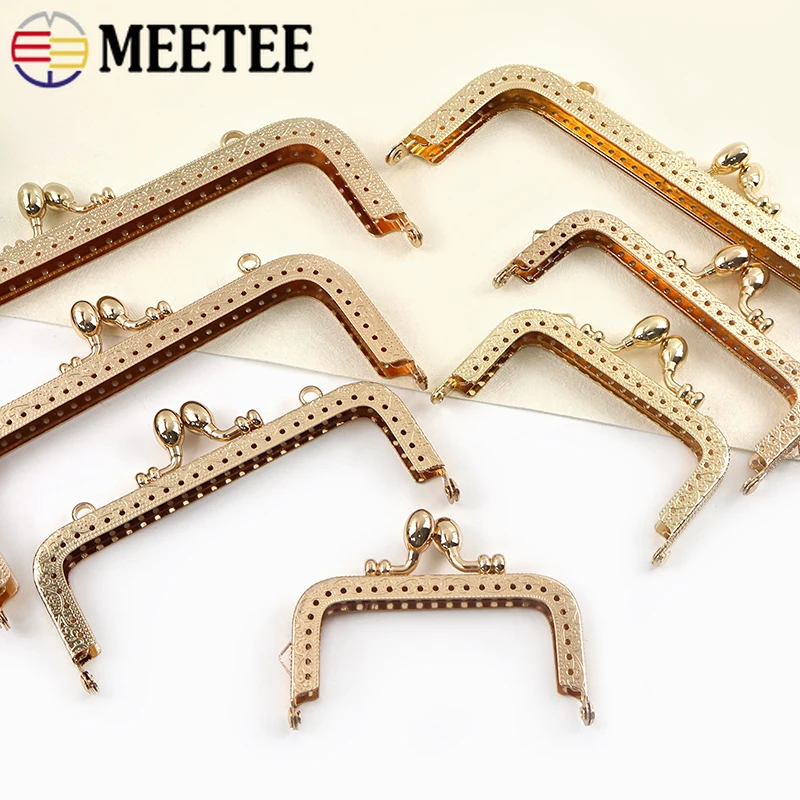 

1/2Pcs 8.5-20cm Metal Bags Handle Gold Embossed Purse Frame Kiss Clasp Wallet Clutch Frame DIY Handmade Sewing Bag Accessories
