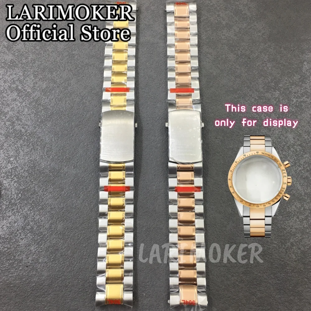 LARIMOKER New 20mm Stainless Steel Two Tone Gold/Two Tone Rose Gold Folding Buckle Watch Bracelet Fit Men's 40mm VK63 Watch Case