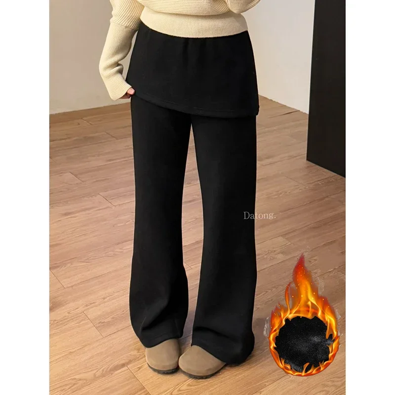 2026 Winter Girls Fashion Snow Warm Velvet Pants Lady High Waist Plush Trousers Women Solid Color Fleece Thermal Pants