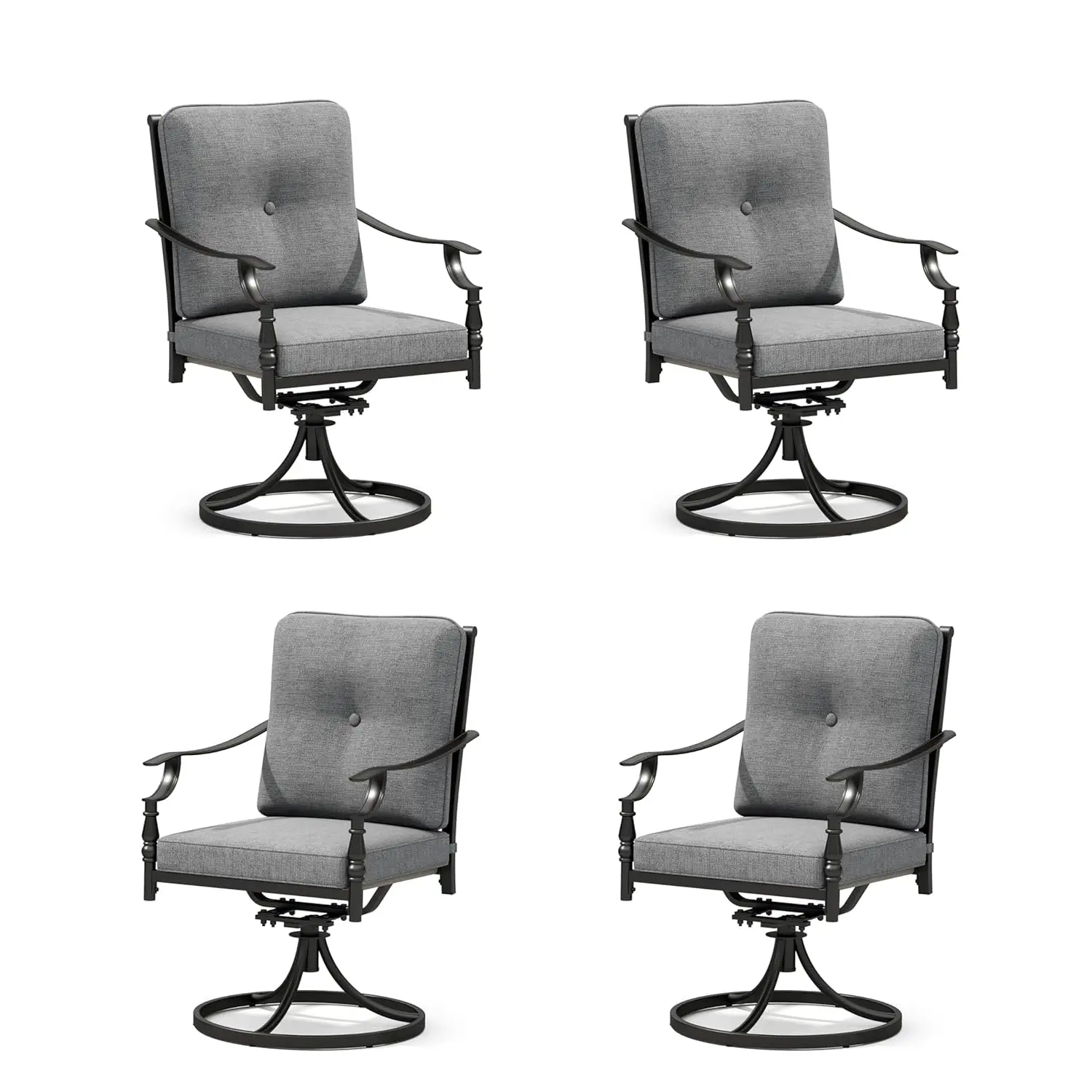 Outdoor Patio Swivel Dining Chairs Set of 4, Heavy Duty Patio Dining Chairs with Thickened Cushions, Wrought Iron Deck, Custom
