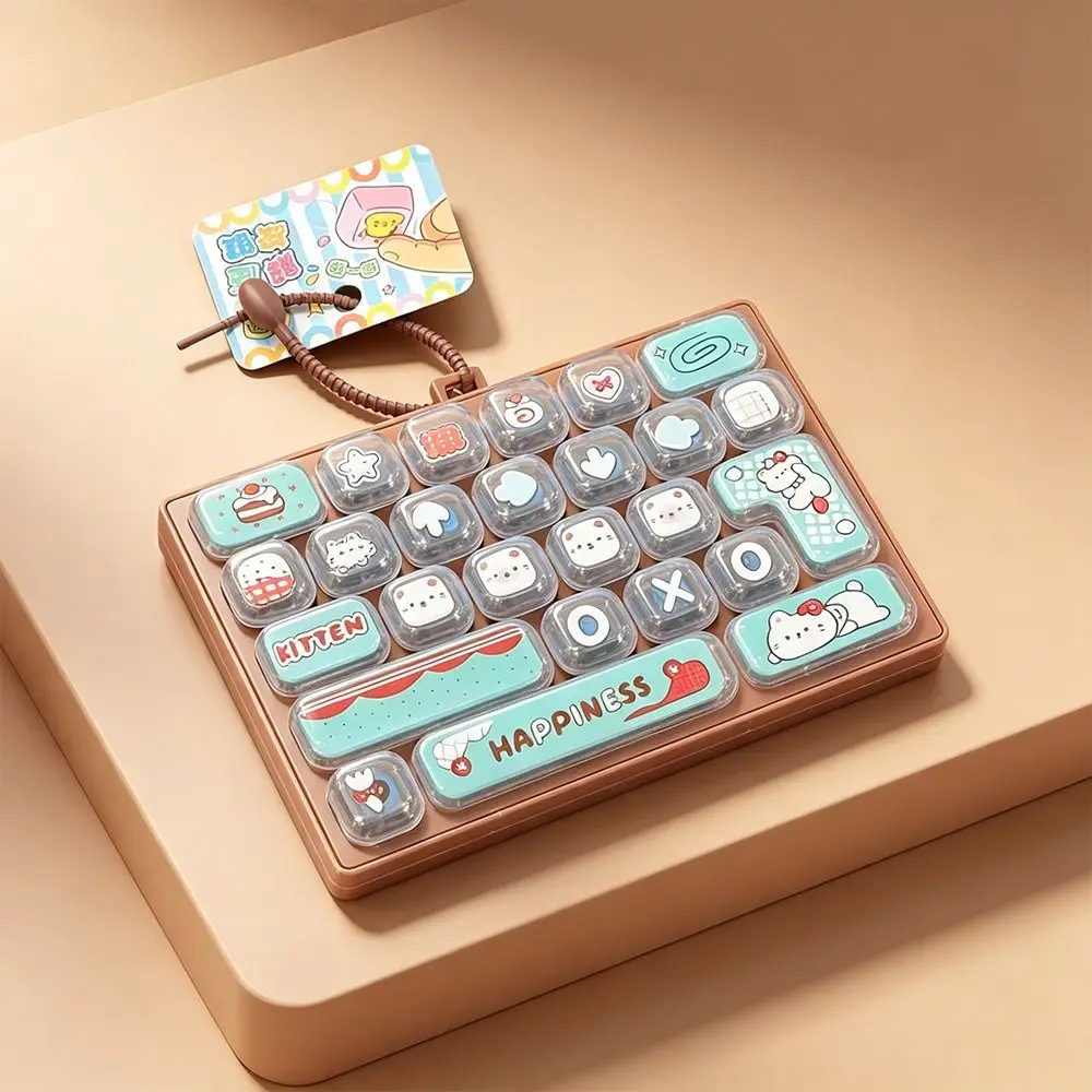 Cartoon 26 Keys Keyboard Keychain Pressable Keys Clear Key Sounds Mechanical Keyboard Plastic Transparent Keycaps