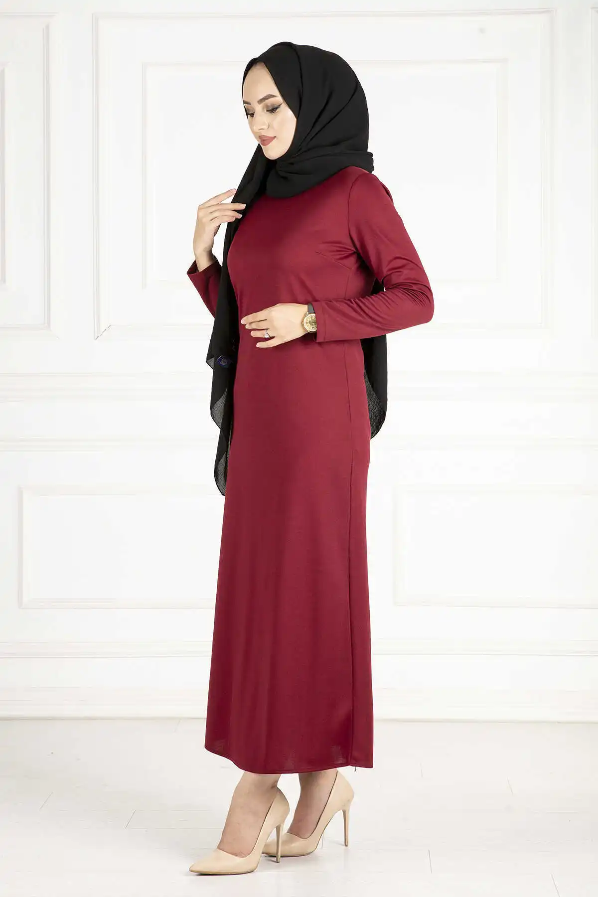 Cintura feminina com cinto conjunto de terno duplo muçulmano moda vestido muçulmano hijab vestido muçulmano üstleri terno feminino