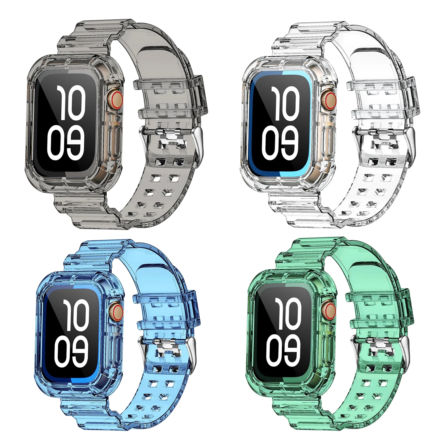 Transparentes Band + Gehäuse für Apple Watch Serie 10, 9, 8, 7, 6, 5, SE Ultra 49 mm, 46 mm, 42 mm, 45 mm, 40/41 mm, transparent, für iwatch-Kunststoffarmband