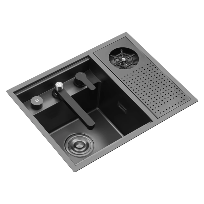 

Matte Black Bar Kitchen Sink Hidden Cup Washer Above Mount Washing Basin Folding Faucet Mixer 304 Rv Sink Kitchen