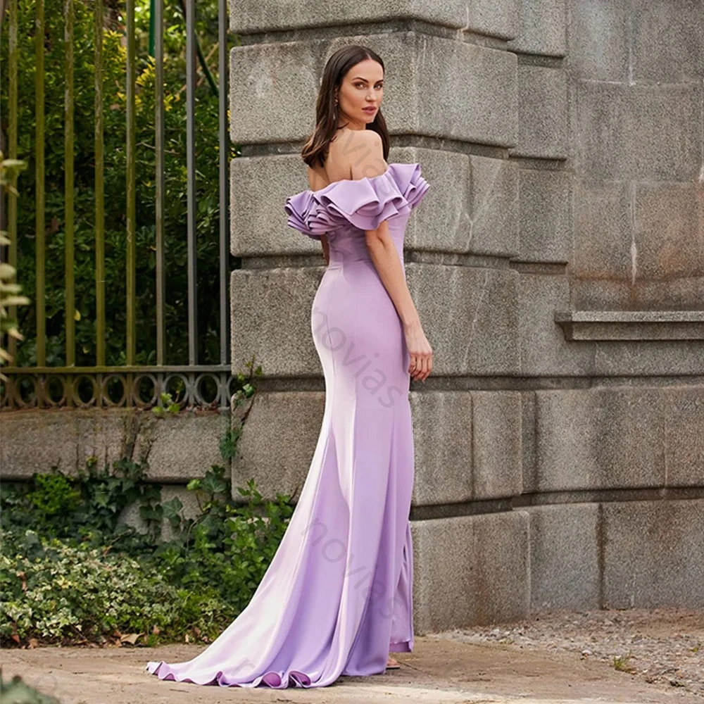 High Quality Evening Dresses Off the Shoulder Ruffle Side Split Mermaid Formal Party Gowns for Women Trumpet Simple Evening Gown