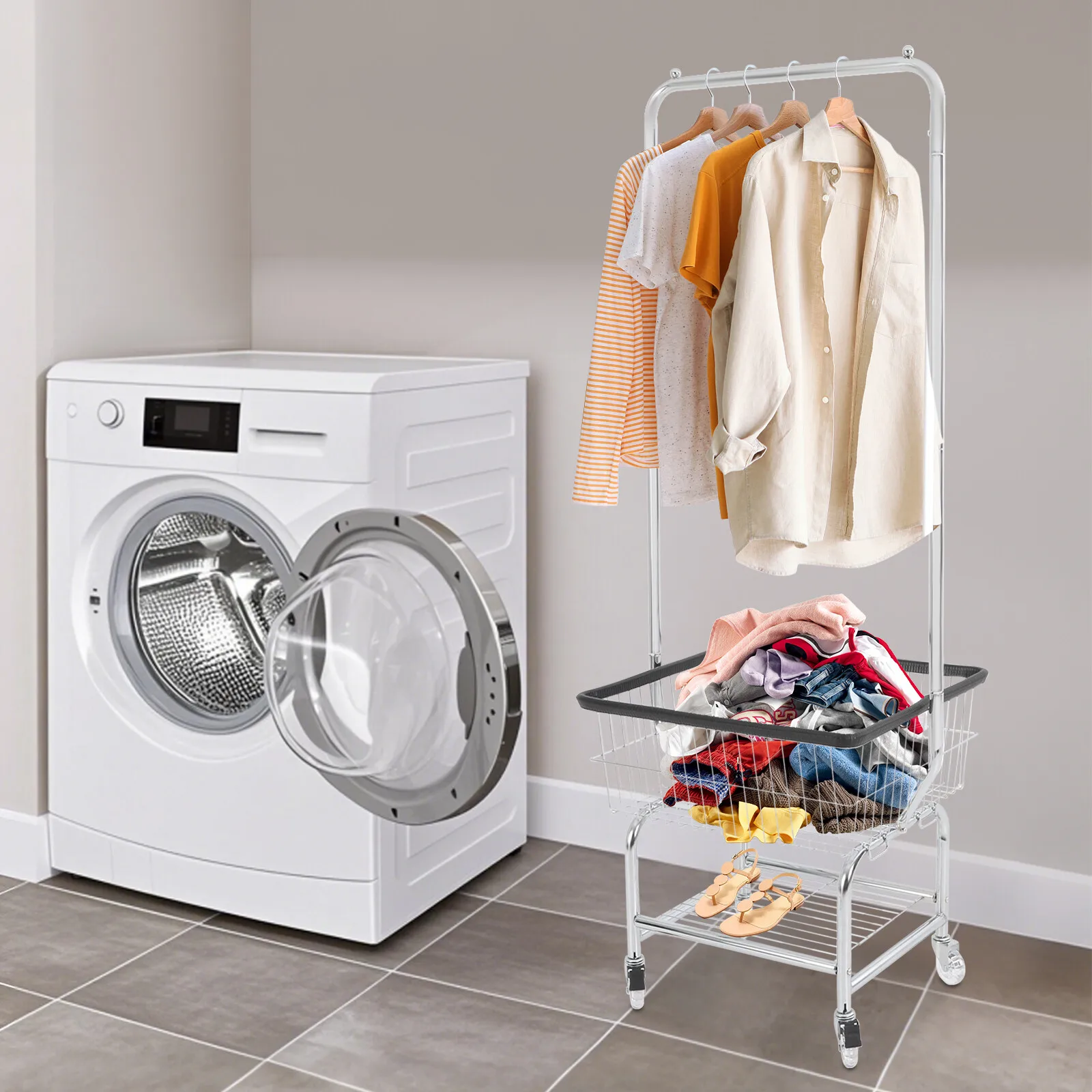 

Тележка для белья с перекладиной для подвешивания, на колесиках, сверхпрочная, большой вместимости, складная, для дома