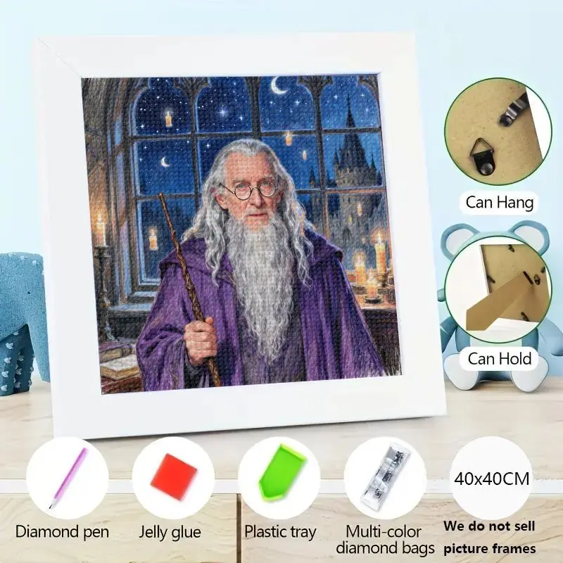 

1PC 5D DIY Full Drill Diamond Painting Kit Featuring Harry Potter Albus Dumbledore Wizard Magic Hogwarts Castle Night Scene Diam