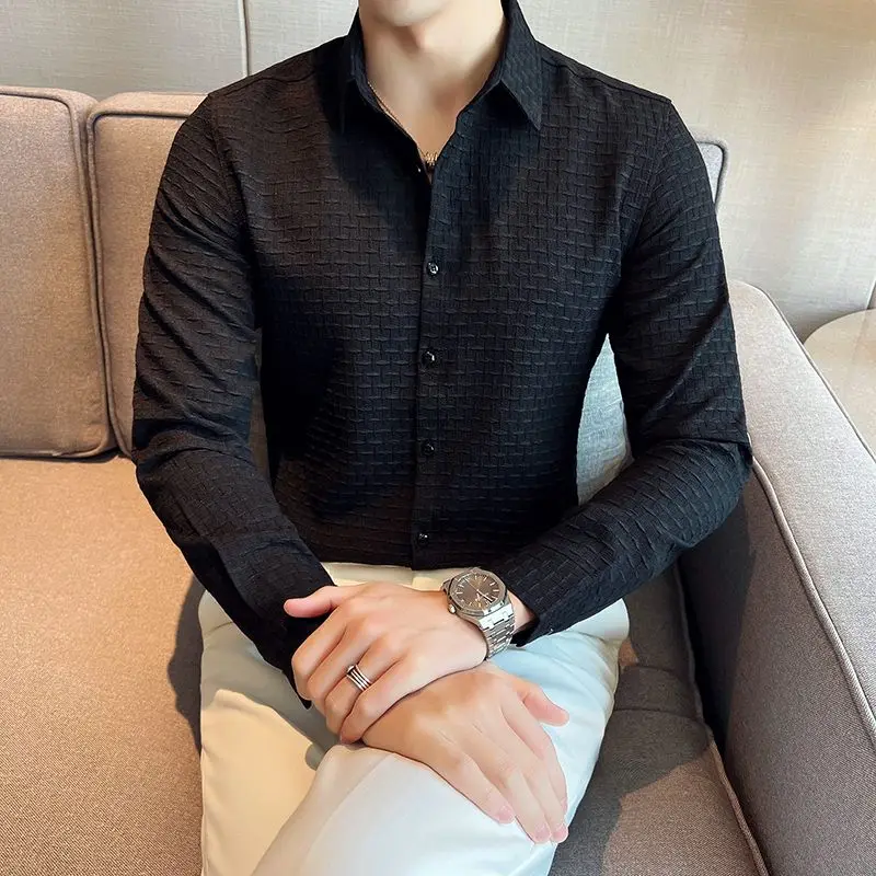 

Men's Clothing Spring Autumn Solid Color Long Sleeve Button Up Cardigan Shirt Coats Casual Formal Fashion Preppy Style Tops