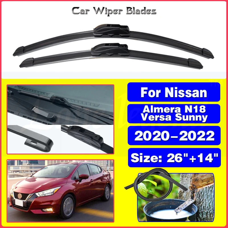 Pióra wycieraczek samochodowych dla Nissan Almera N18 Versa Sunny 2020 2021 2022 szyba przednia szyba przednia 26 "+ 14" akcesoria samochodowe
