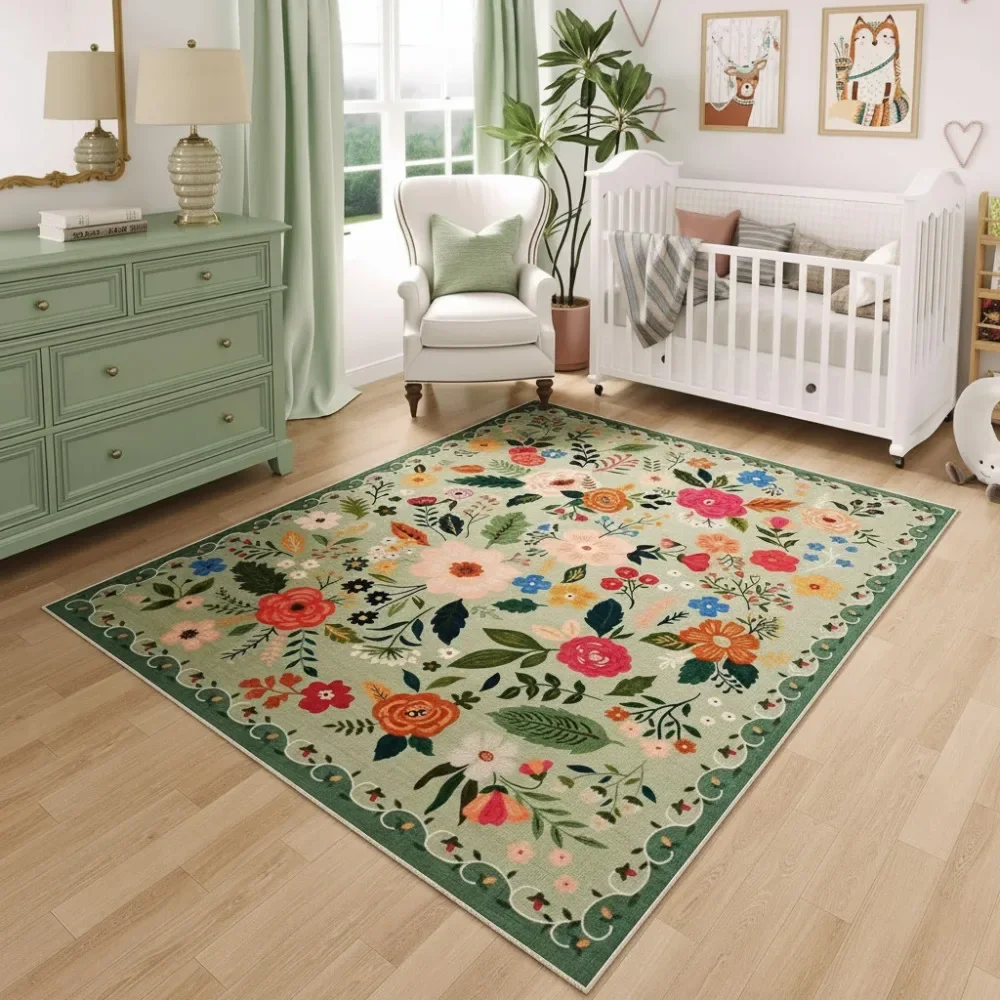 

Washable Non-Slip Area Rug 3x5 Low Pile Boho Floral Carpet for Bedroom Kitchen Kids Room Office Dorm