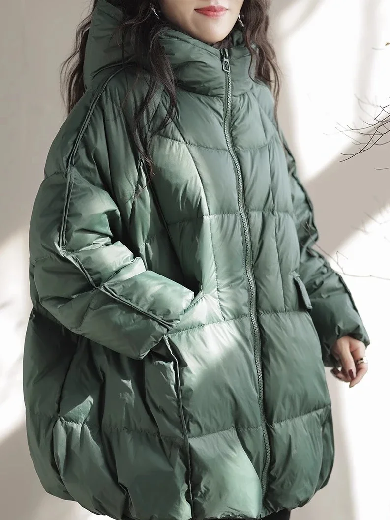 

Women's white duck down down down jacket, casual winter bread jacket, zipper closure hooded commuting friendly jacket for women