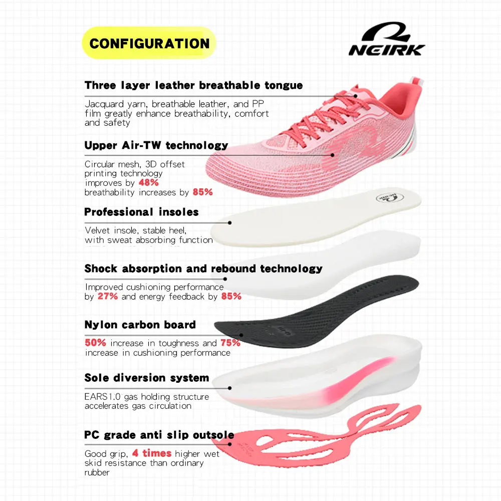 Neirk Full Length Nylon CarbonPlate Marathon Shoes With Rebound Anti Slip And Comfortable Women's Running Shoes003