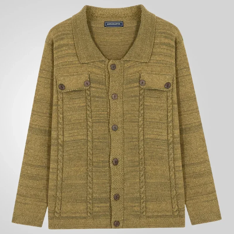 

Мужские осенне-зимние свитера с отложным воротником, пальто с длинными рукавами, однобортное облегающее пальто-кардиган с открытой строчкой