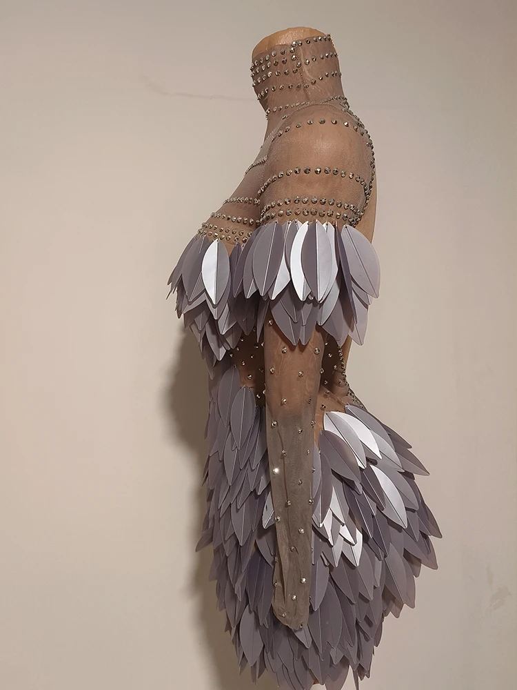 مثير Leavesr 3d مصمم مخصص فستان قصير حجر الراين المرأة انظر فكر نادي الزي سحب الملكة الرقص مرحلة مهرجان المنصة العرض #5