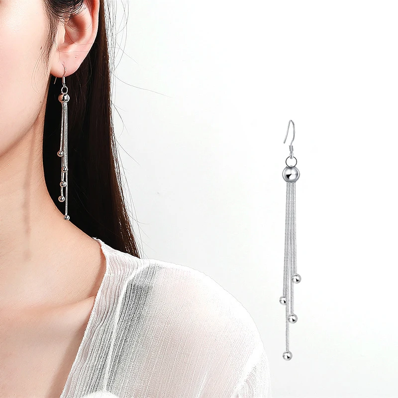 Gorąca sprzedaż Klasyczne małe kolczyki z frędzlami w kształcie kuli 925 Sterling Silver Peacock Tail Tassel Pendant Long Earings Biżuteria damska Prezent — zdjęcie 7