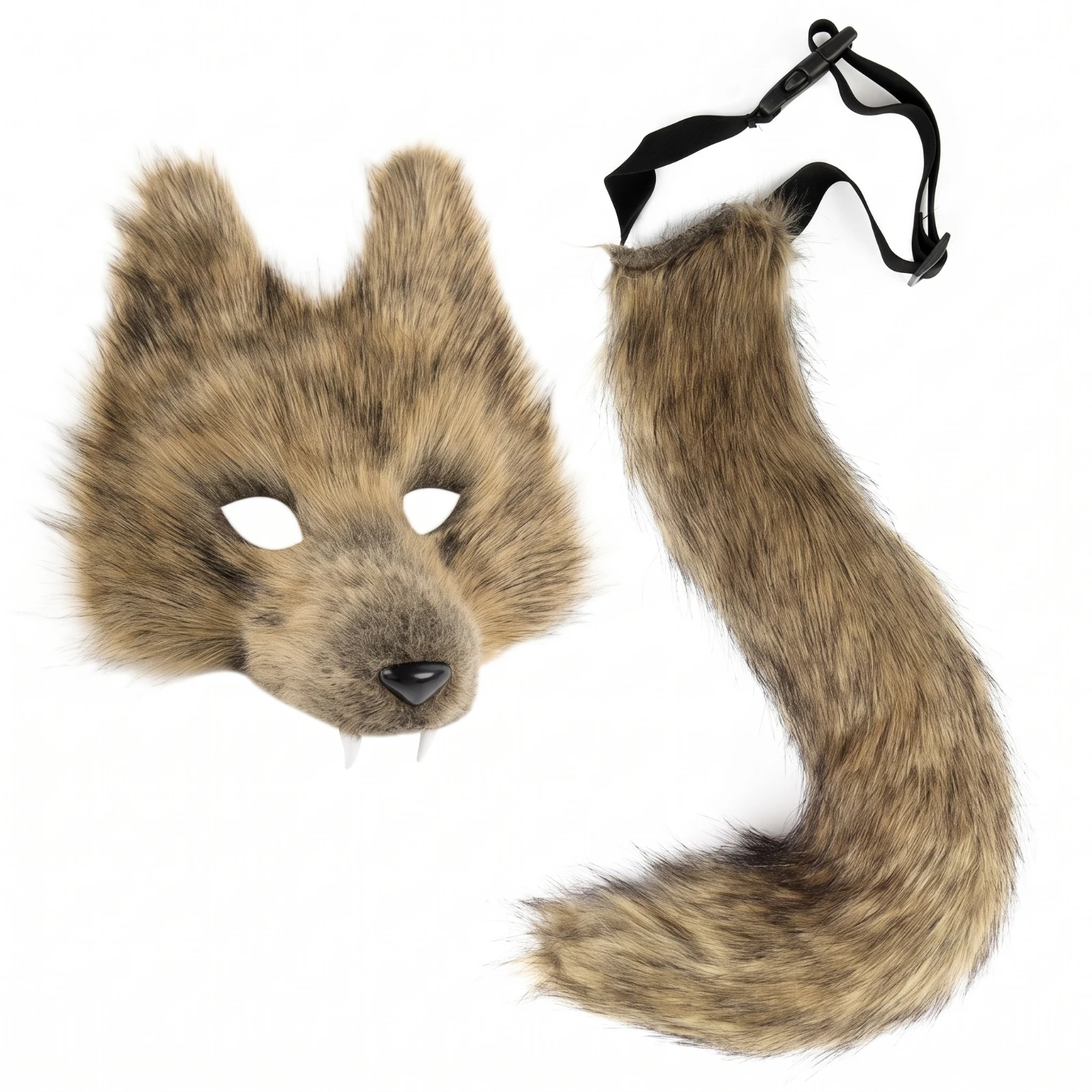 2 Pieces Animal Mask and Tail Set Adjustable Faux Plush Costume Set Furry Mask Comfortable Therian Accessory Kit Realistic