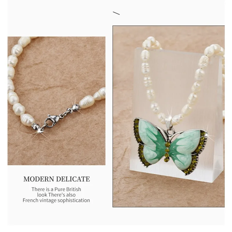 

Green retro butterfly necklace, irregular collarbone chain, fashionable and trendy style necklace