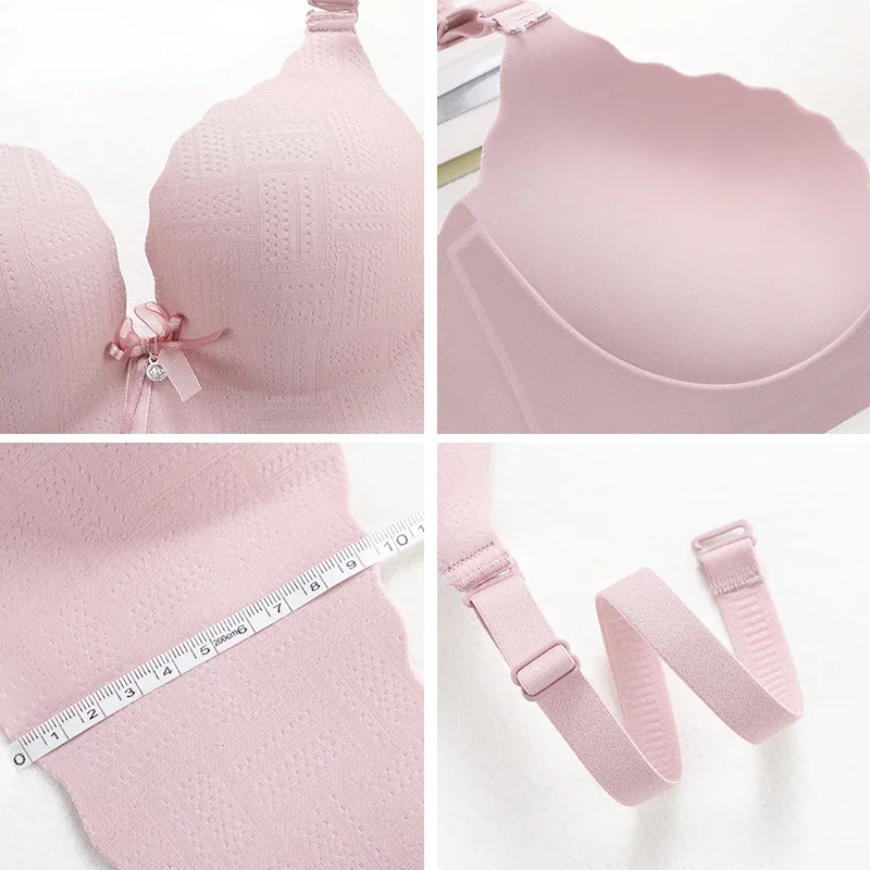 Sexy Seamless Underwear Girl with Small Breasts Gathered and Adjustable Non-wire Bra and Anti-sagging One-piece Thickened Bra