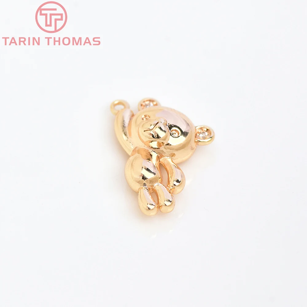 (6002) 4PCS 11x17MM 24K Gold Color Brass with Zircon Small Bear Pendants High Quality DIY Jewelry Making Findings Wholesale