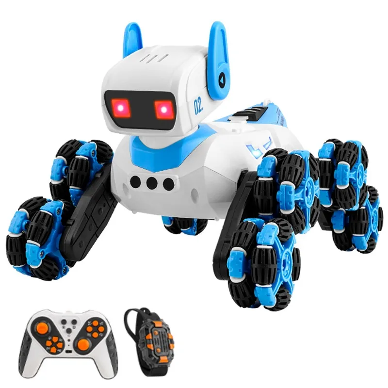 Upgraded version of eight-wheel stunt robot dog dual-control spray induction robot dog gesture remote control toy