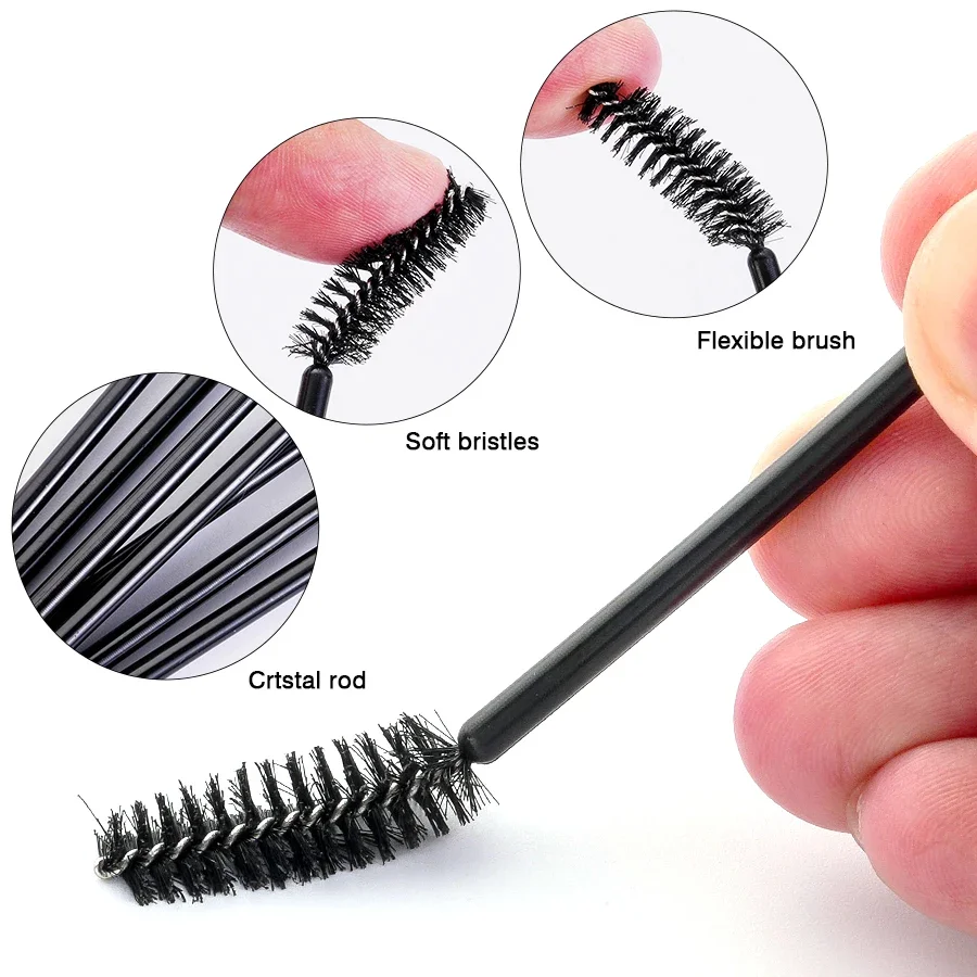 Pennello usa e getta da 10 pezzi pennello per trucco in cristallo per ciglia/sopracciglia manico diamantato Mascara bacchetta strumento per l'estensione delle ciglia cosmetico