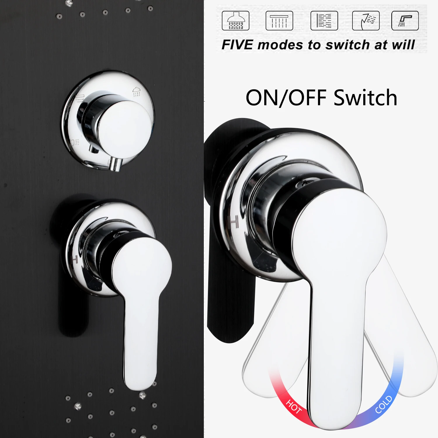 KEMAIDI Stainless Steel Shower Panel Tower System LED Shower Head 5-Function Faucet Rain Massage System with Body Jets Shower