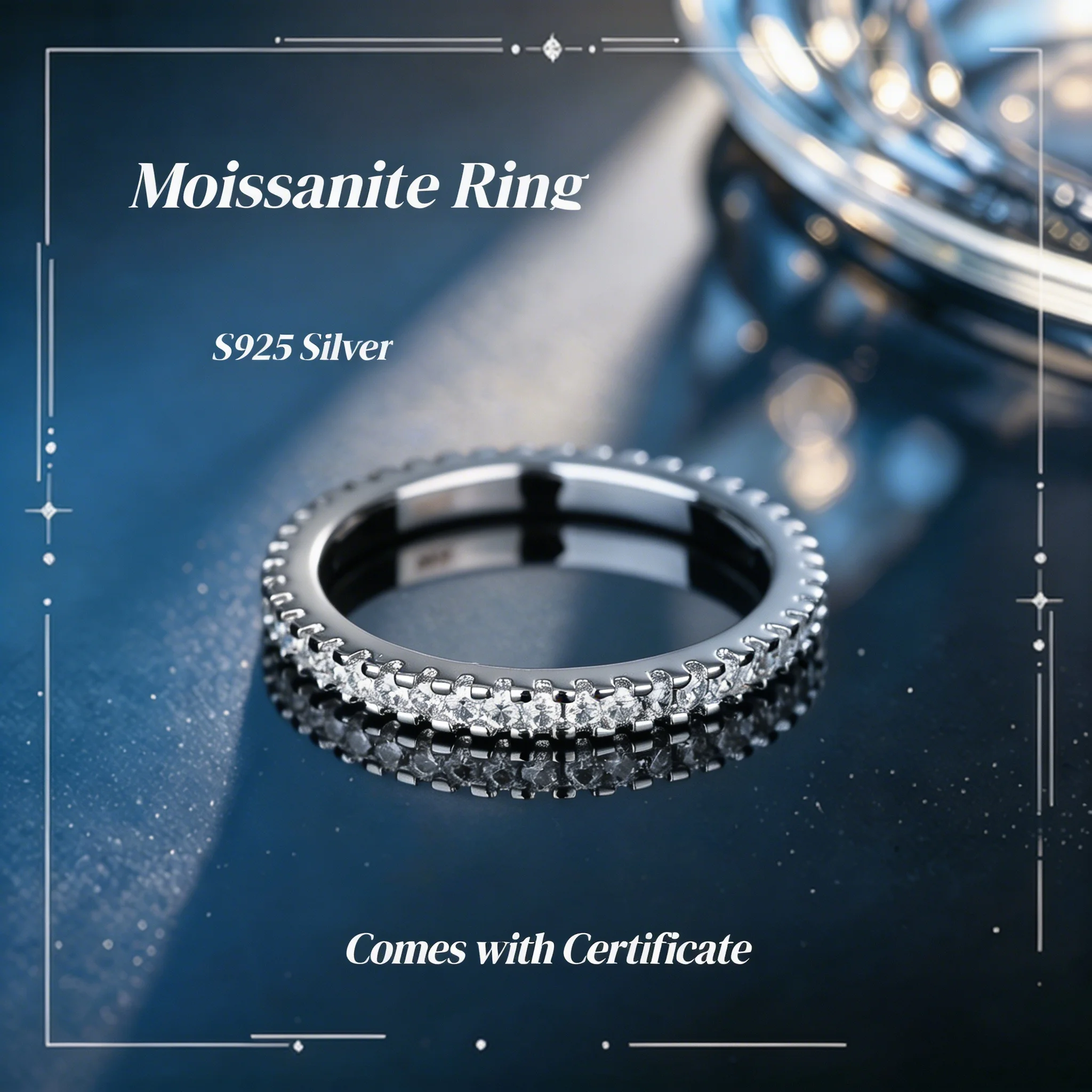 [Großhandel] 1,5mm Voll-Moissanit-Ring S925 Sterling Silber Mit GRA-Zertifikat Bandring für Damen Funkelnde Party-Geburtstagsgeschenke – Detail 8
