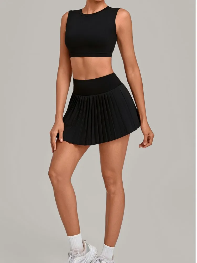2 Piece Women Quick-Dry Sports Shorts Skirt Set O-Neck Long Sleeve Top Running Fitness Workout Athletic Tracksuit Sportswear - view 4