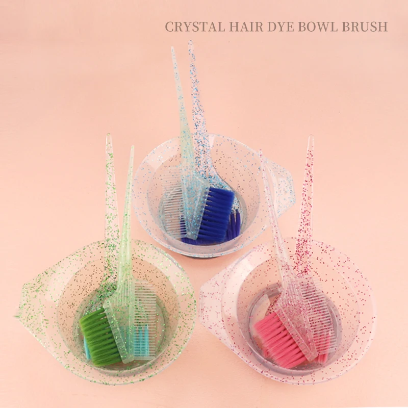 3 professional salon hair dye crystal glitter hair dye bowl set, hair brush and bowl tools, salon hairstyle accessories