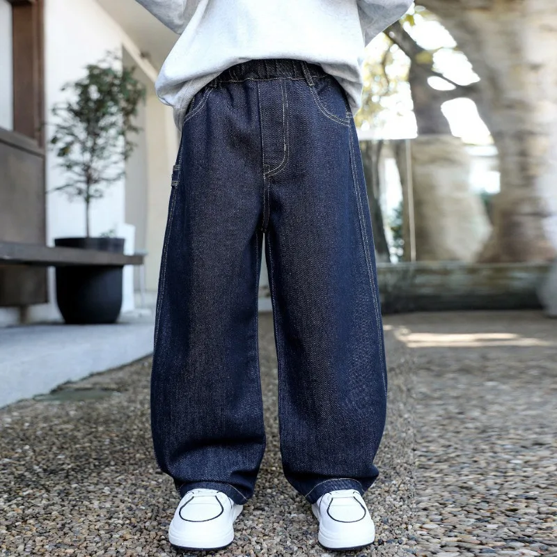 Herbst Kinder Jungen Jeans UNITIM 2026 Teenager Stilvolle Jungen Denim-Hosen Ins Lose Elastische Taille 4-14 Jahre Kinder Jungen Weite Hosen – Detail 3
