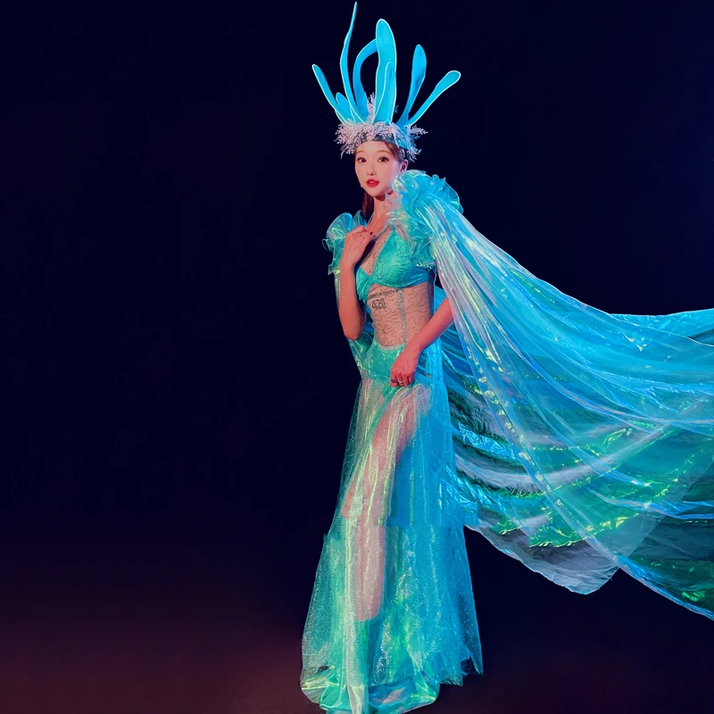 Traje de fiesta estilo océano Hada femenina elegante noche Festival Rave trajes club nocturno mujer cantante trajes de escenario