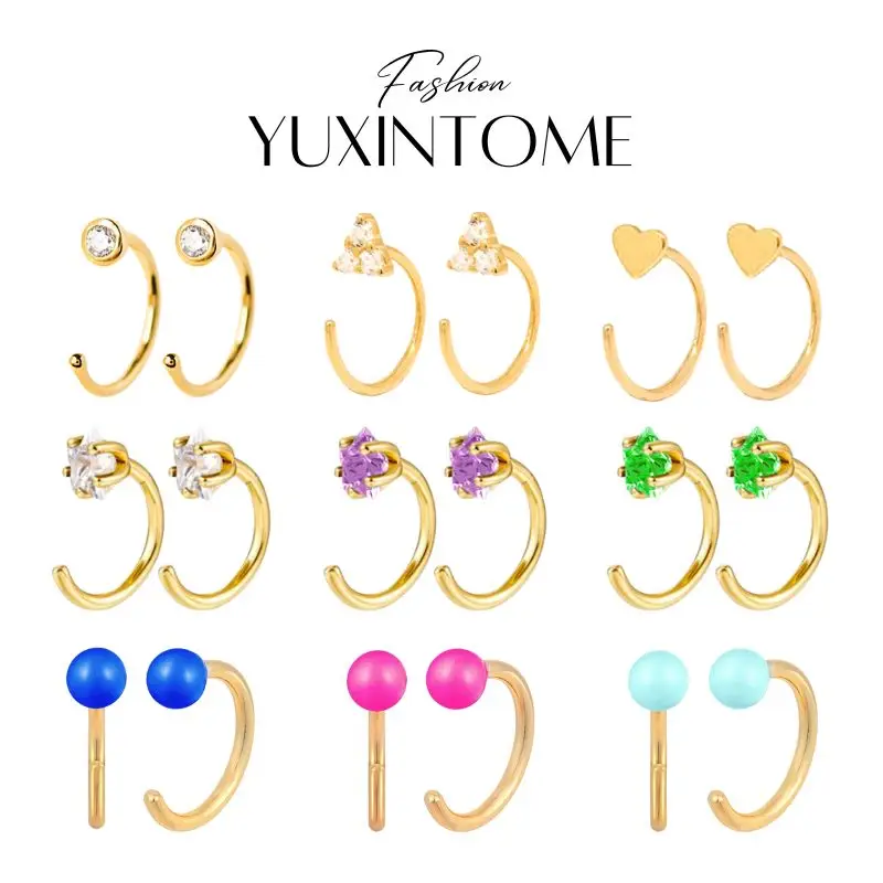 

925 Sterling Silver Needle C-shaped Earrings Colorful Zircon Geometry Piercing Cartilage Earrings for Women Fashion Jewelry