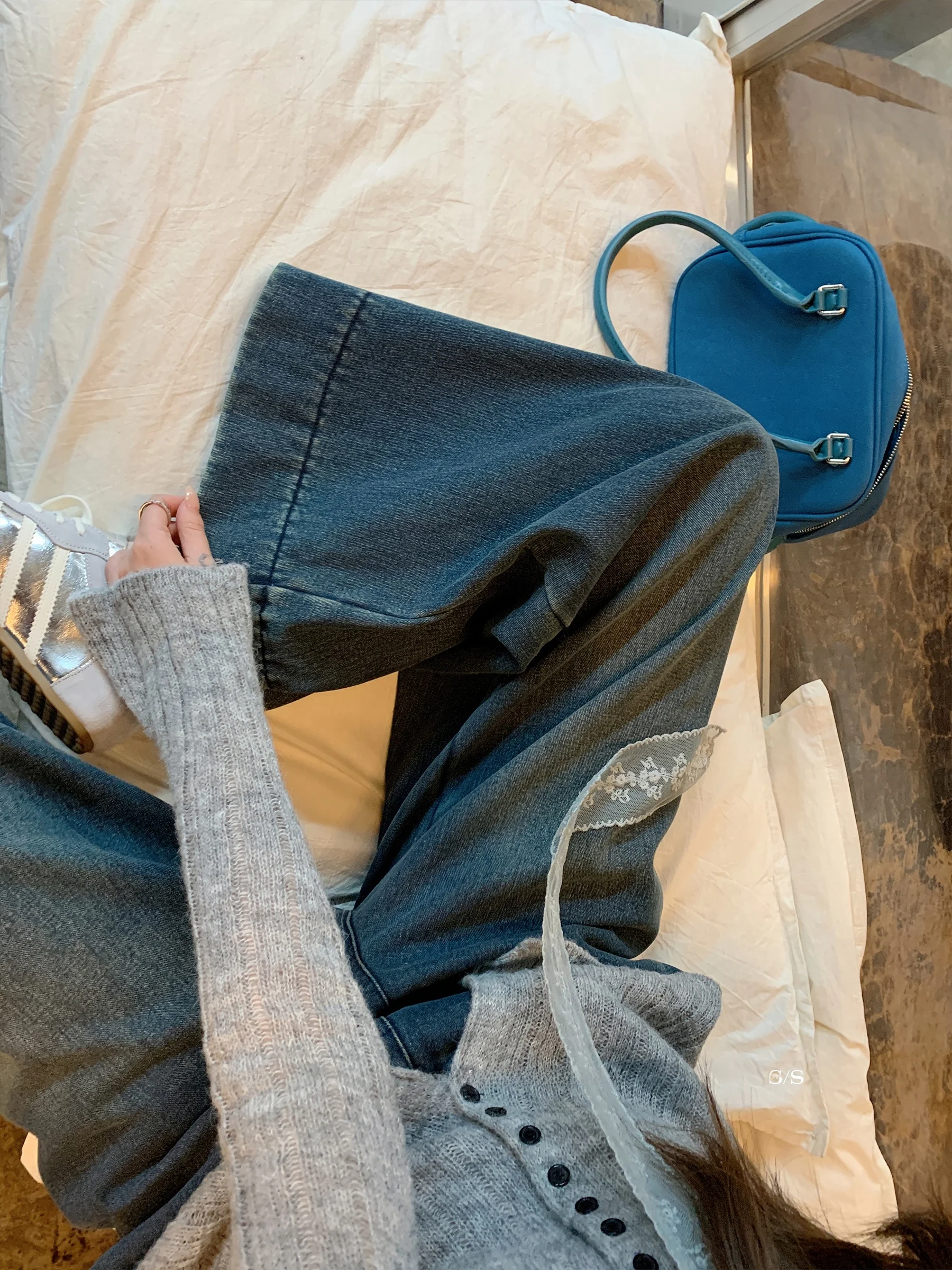 

Джинсы с высокой талией, широкими штанинами и прямым кроем, на резинке, винтажные, в стиле Dad, повседневные, из синего денима, свободного кроя, китайский бренд