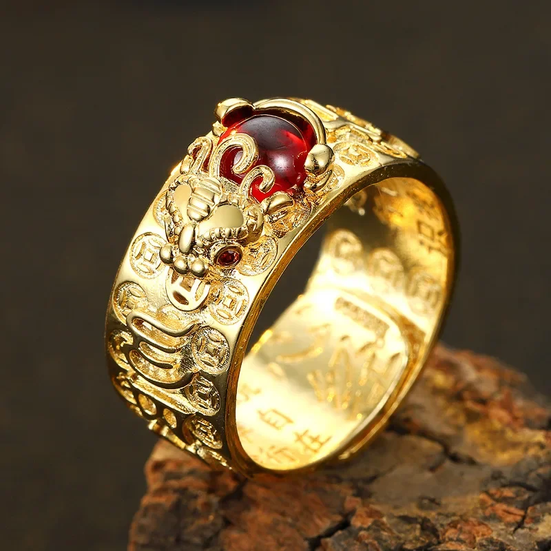 Anillo de animales salvajes míticos de China, amuleto de la suerte, chapado en plata Retro, anillos ajustables, buena suerte, riqueza, joyería budista