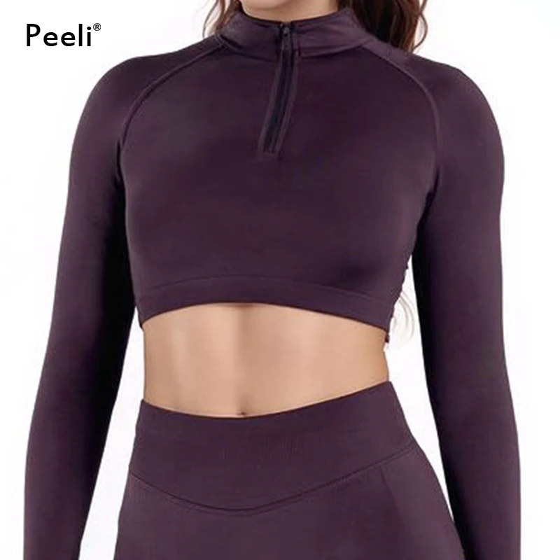 Zippy Sports Jacket Women Gym Crop Top Yoga Shirts Long Sleeve Seamless Impact Top Fitness Cropped Sportswear Workout Clothes