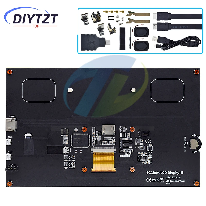 10,1 inch HDMI-compatibele LCD-displaymodule 10,1 "capacitief touchscreen 1024X600 IPS HD-weergave voor Raspberry Pi B 3B +/4B
